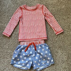 Caden Lane 2T RWB swim trunks and rash guard